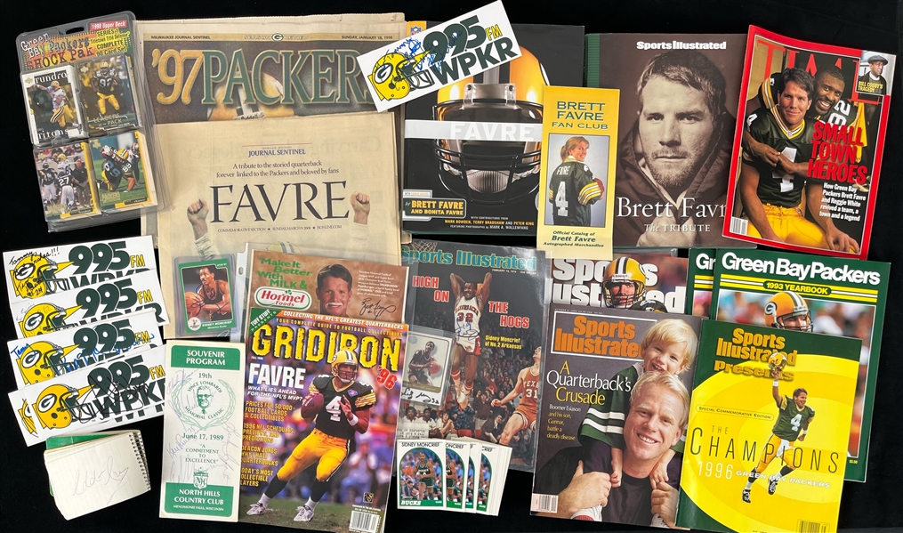 1980s-2000s Football Basketball Memorabilia Collection - Lot of 70 w/ Brett Favre, Sidney Moncrief, Green Bay Packers & More 