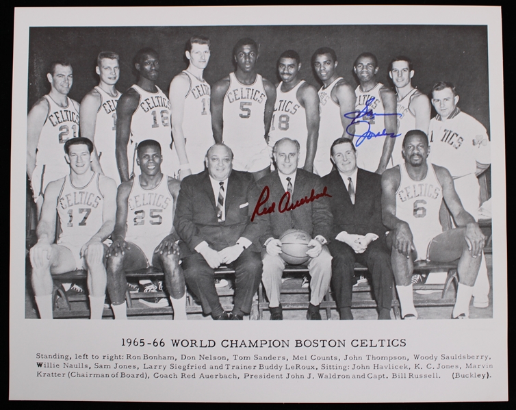 1965-66 Red Auerbach Sam Jones Boston Celtics Signed 8" x 10" World Champions Team Photo (JSA)