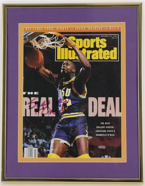 1991 Shaquille ONeal LSU Tigers Signed 11" x 14" Framed Sports Illustrated Magazine (JSA) 