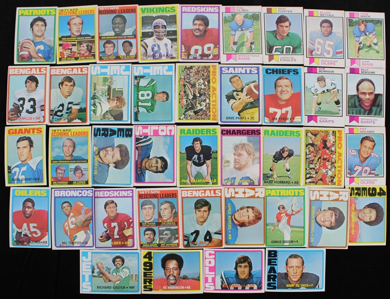 1972-73 Topps Football Trading Cards - Lot of 40 w/ Jim Plunkett, John Riggins, Carl Eller, Pro Action Cards & More