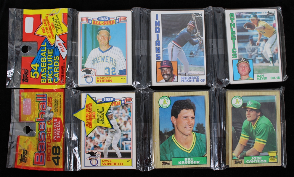 1984/87 Topps Baseball Trading Cards Unopened Rack Packs - Lot of 2 w/ 102 Total Cards Including Don Mattingly and Jose Canseco Rookie Cards