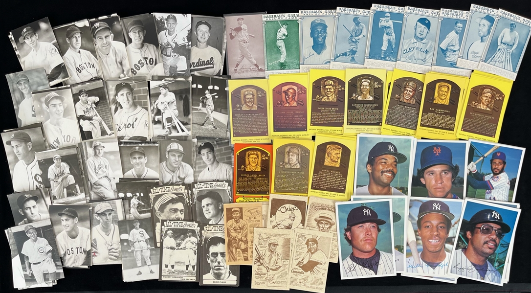 1930s-80s Baseball Postcard & Topps Jumbo Trading Card Collection - Lot of 250+ w/ Babe Ruth, Jackie Robinson, Mickey Mantle, Willie Mays, Satchel Paige & More