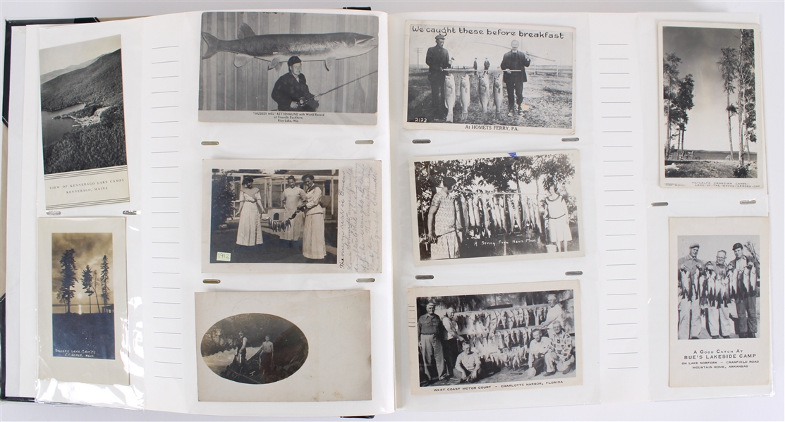 1900s-70s Massive Fishing Postcard Collection - Album of 500