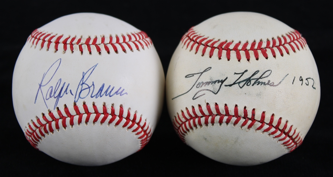 1986-89 Ralph Branca & Tommy Holmes Brooklyn Dodgers Signed Giamatti ROBNL (JSA) (Lot of 2)