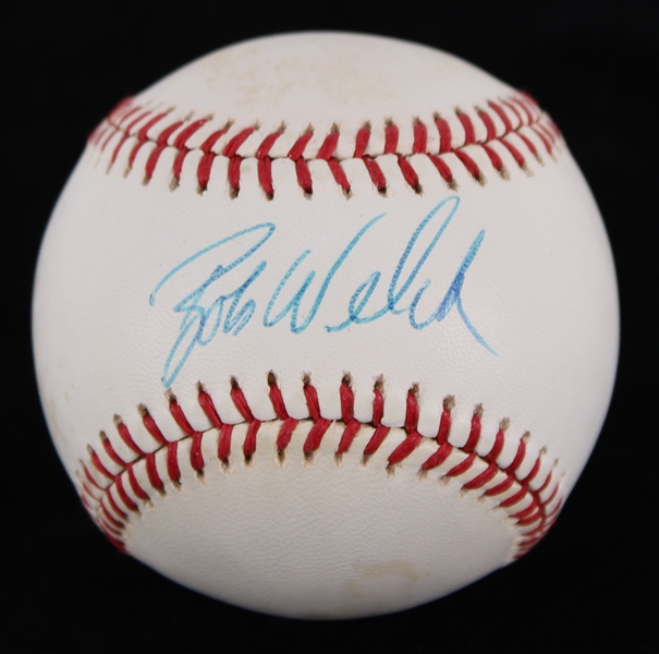 1988-90 Bob Welch Oakland Athletics Signed OAL Brown Baseball (JSA)