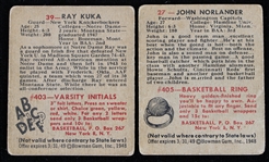 1948 John Norlander Washington Capitols #27 and Ray Kuka New York Knicks #39 Bowman Trading Cards (Lot of 2)