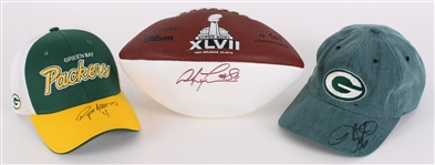 2010s Brett Favre LeRoy Butler Donald Lee Green Bay Packers Signed Caps & Football - Lot of 3 (JSA)