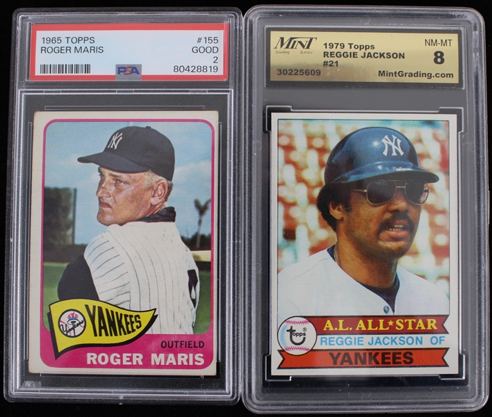 1965-79 Rogar Maris and Reggie Jackson New York Yankees Topps Trading Cards (PSA and Mint Slabbed) (Lot of 2)