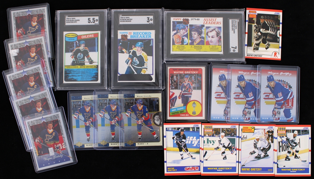 1980s-90s Wayne Gretzky Oilers / Kings / Rangers / Blues Hockey Trading Cards - Lot of 20 w/ 3 Slabbed