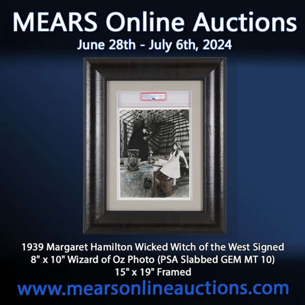 1939 Margaret Hamilton Wicked Witch of the West Signed 8" x 10" Wizard of Oz Photo (PSA Slabbed GEM MT 10) 15" x 19" Framed
