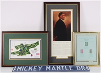 1980s-90s Mickey Mantle Vince Lombardi Golf Framed Displays & Oversize Metal Street Sign Collection - Lot of 4