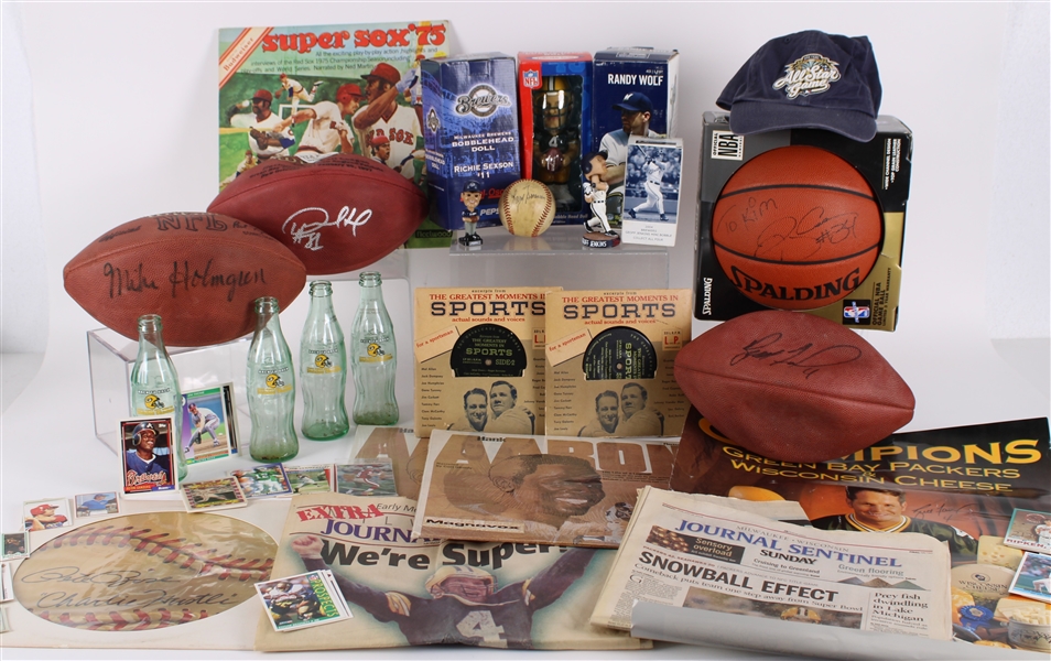 1980s-2000s Baseball Football Basketball Memorabilia Collection - Lot of 50+ w/ Signed Footballs, Signed Basketball, MIB Bobbles & More (JSA)
