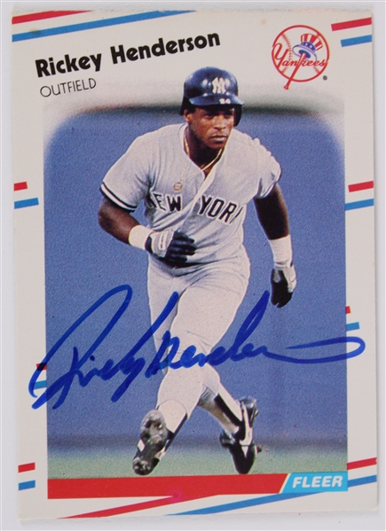 1988 Rickey Henderson New York Yankees Signed Fleer Trading Card #209 (JSA)