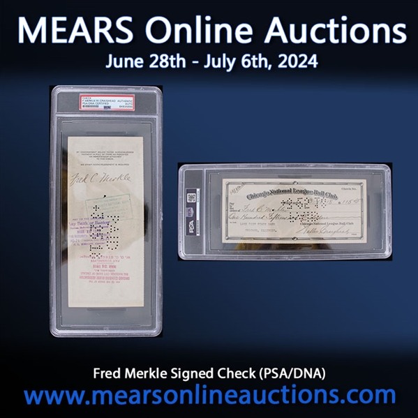 1918 Fred Merkle Chicago Cubs Signed and Endorsed Check (PSA Slabbed)