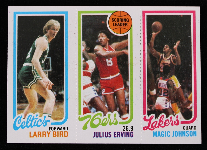 1980 Larry Bird, Julius Erving, Magic Johnson Topps Chewing Gum Card (VG-EX)