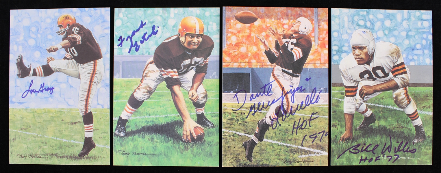 1990-1993 Bill Willis, Dante Lavelli, Lou Groza, Frank Gatski Signed HOF 4x6 Art Series Cards (Lot of 4)(JSA)