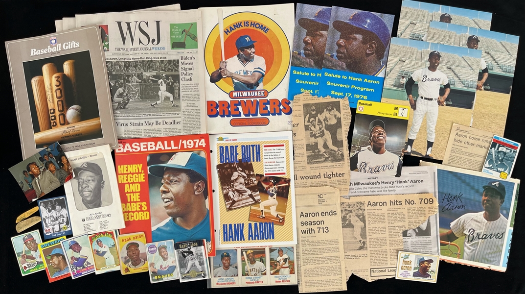 1970s-2000s Hank Aaron Braves / Brewers Memorabilia Collection - Lot of 40 w/ Publications, Signed Cuts & More (JSA)