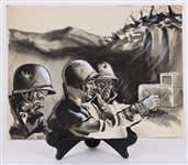 1944 World War II Milwaukee Sentinel Original 12 x 16 Pen & Ink Illustration