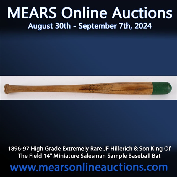 1896-97 High Grade Extremely Rare JF Hillerich & Son King Of The Field 14" Miniature Salesman Sample Baseball Bat