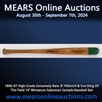 1896-97 High Grade Extremely Rare JF Hillerich & Son King Of The Field 14" Miniature Salesman Sample Baseball Bat