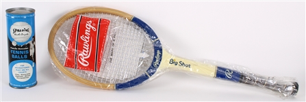 1960s Poncho Gonzalez Spalding Tennis Ball Canister w/ Rawlings Racket