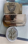 1940's-70's US Military Memorabilia Collection - Lot of 9 w/ I Want You Uncle Sam Poster, Pennant, Patch, Buckles, & More