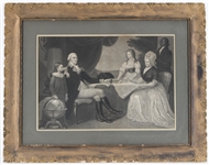 1800s George Washington First President of the United States 28" x 35" Framed Mount Vernon Family Portrait Etching