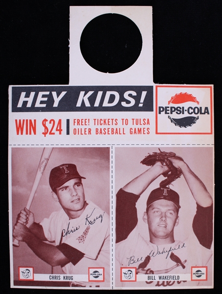 1963 Chris Krug Bill Wakefield Tulsa Oilers Hey Kids! Pepsi Cola Baseball Trading Card Premium