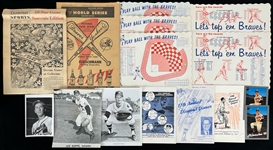 1950s-60s Milwaukee Braves Memorabilia Collection - Lot of 81 w/ Bob Hazle Signed 11" x 14" Mounted Photo, Newspaper Sections, Placemats, Bob Uecker Photo & More (JSA)
