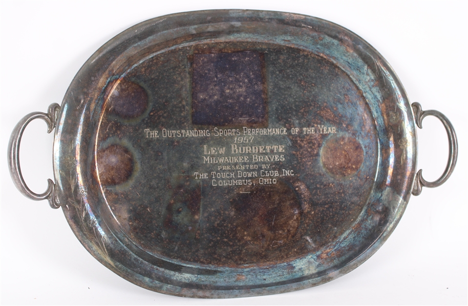 1957 Lew Burdette Milwaukee Braves Outstanding Sports Performance Of The Year 14" x 22" Presentation Tray (MEARS LOA)