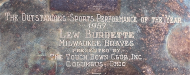 1957 Lew Burdette Milwaukee Braves Outstanding Sports Performance Of The Year 14 x 22 Presentation Tray (MEARS LOA)