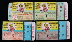 1958 Milwaukee Braves New York Yankees Milwaukee County Stadium World Series Ticket Stubs - Lot of 4 w/ Games 1, 2, 6 & 7