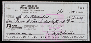 1985 Ray Nitschke Green Bay Packers Signed Personal Check (JSA) *Ray Nitschke Estate*
