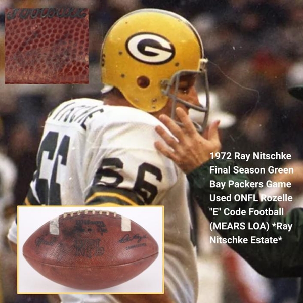 1972 Ray Nitschke Final Season Green Bay Packers Game Used ONFL Rozelle "E" Code Football (MEARS LOA) *Ray Nitschke Estate*