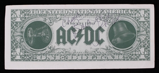 1990 Brian Johnson Lead Singer Signed ACDC Dollar Bill *JSA*