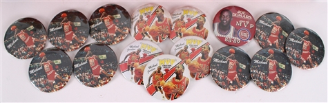 1987-89 Michael Jordan Chicago Bulls Memorabilia Collection - Lot of 17 w/ Pinback Buttons & 1996 NBA Champions Nesting Doll