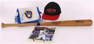 1980s Gorman Thomas Milwaukee Brewers Memorabilia Collection - Lot of 4 w/ 1982 Game Used Adirondack Bat & Three Signed Items (MEARS LOA/JSA)