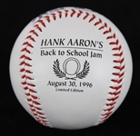 1996 Hank Aaron Milwaukee Braves Signed Back To School Jam FotoBall *JSA*