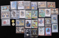 1980s-2000s Detroit Lions Football Trading Card Collection - Lot of 34 w/ Insert Cards, Auto Cards, Game Worn Jersey Cards & More