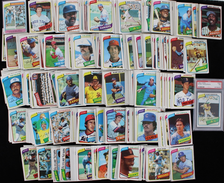 1980 High Grade Topps Hand Collated Baseball Trading Cards Complete Set of 726 w/ #482 Rickey Henderson Rookie Card PSA Slabbed NM 7 (Special Attention Given to Razor Sharp Corners)