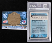 1986 Steve Yzerman Detroit Red Wings O-Pee-Chee #11 Rookie Hockey Trading Card (PSA Slabbed NM 7) & Gordie Howe Mark Messier Tundra Tandems Dual Jersey Relic Card - Lot of 2