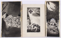 1940s WWII Schuster Original Pen & Ink 13x22 Sketches (Lot of 5)