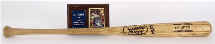 1992 Pat Listach Milwaukee Brewers Louisville Slugger Professional Model Bat w/ Signed Trading Card Display (MEARS LOA/JSA)