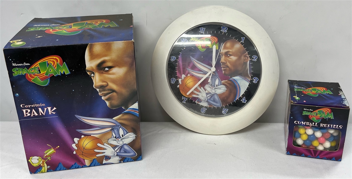 1996 Space Jam Michael Jordan Clock, Bank & Gumball Refill (Lot of 3)