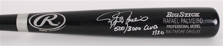 2010s Rafael Palmeiro Texas Rangers Signed & "500/3,000 Club" Inscribed Rawlings Adirondack Bat **Elite / AuthenticGraphs COAs** 