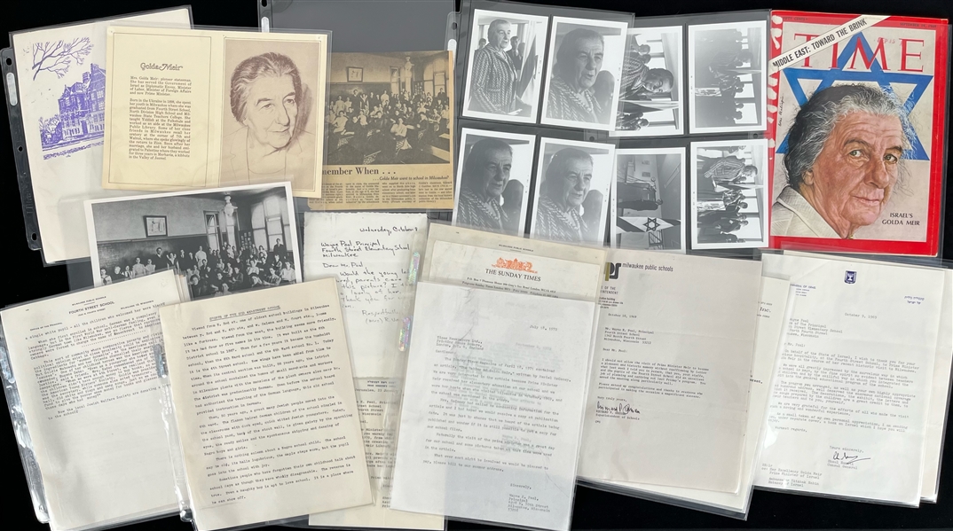 1960s-70s Golda Meir Prime Minister of Israel Memorabilia Collection - Lot of 35 w/ Photos, Letters, Time Magazine & More