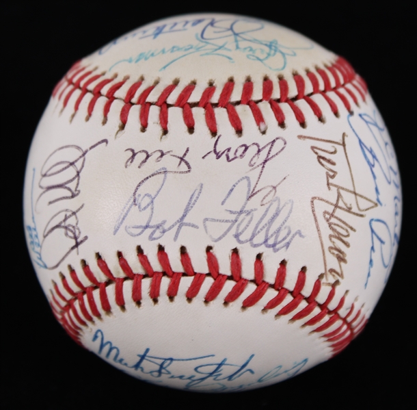 1985-94 Hall of Famers & Stars Multi Signed OAL Brown Baseball w/ 28 Signatures Including Al Kaline, Brooks Robinson, Mark Fidrych, Bob Feller & More **Global COA / 362**