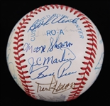 1985-94 Hall of Famers & Stars Multi Signed OAL Brown Baseball w/ 28 Signatures Including Al Kaline, Brooks Robinson, Mark Fidrych, Bob Feller & More **Global COA / 362**