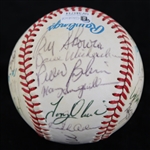 1985-94 Hall of Famers & Stars Multi Signed OAL Brown Baseball w/ 27 Signatures Including Curt Flood, Lou Brock, Mickey Lolich, Wilbur Wood & More (JSA) **361**