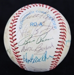1985-94 Hall of Famers & Stars Multi Signed OAL Brown Baseball w/ 27 Signatures Including Curt Flood, Lou Brock, Mickey Lolich, Wilbur Wood & More (JSA) **361**